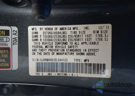 2014 Honda Cr-V Ex z USA, uszkodzony, nr VIN 5J6RM4H53EL044125